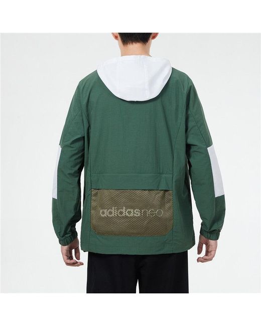 Adidas Green Sports Running Training Casual Half Zipper Hooded Jacket for men