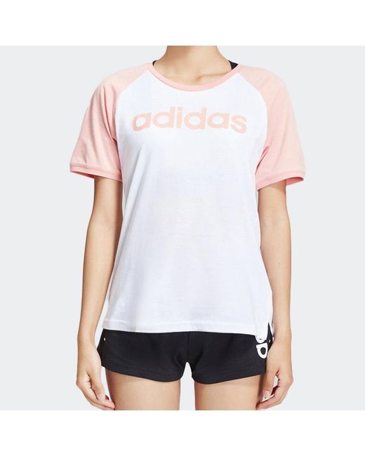 Adidas White (Wmns) Neo Colorblock Logo Printing Short Sleeve