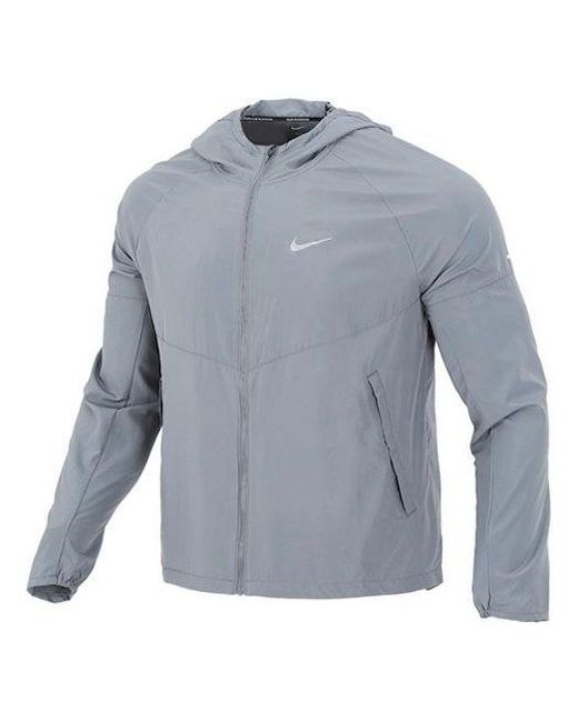 Nike Blue As Nk Rpl Miler Jkt Reflective Logo Printing Woven Sports Hooded Jacket for men