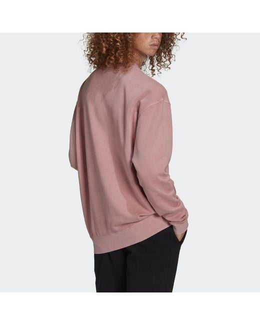 Adidas Pink Originals Logo Pattern Loose Round Neck Long Sleeves for men