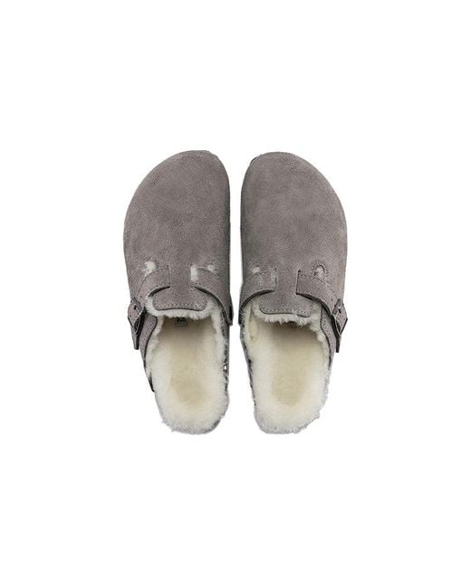 Birkenstock Gray Boston Fur Narrow 'Suede Stone Coin' for men