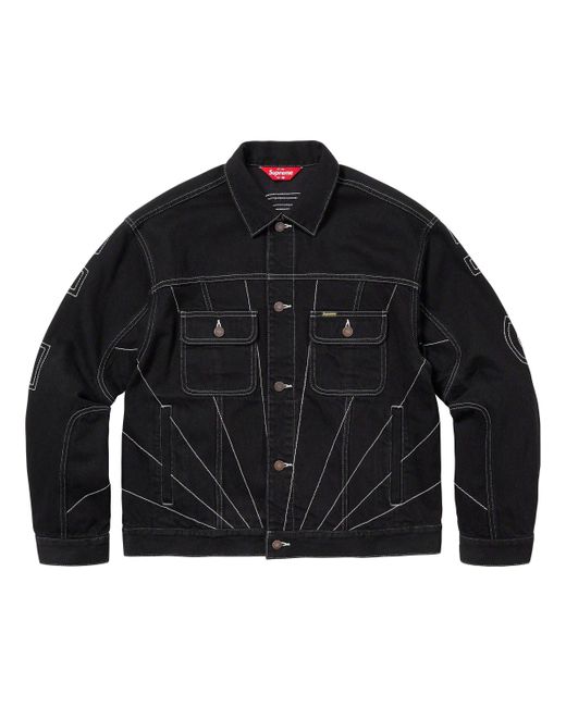Supreme Black Radial Embroidered Denim Trucker Jacket for men