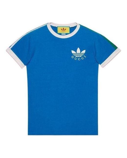 Gucci Blue X Adidas Trefoil Print T-Shirt