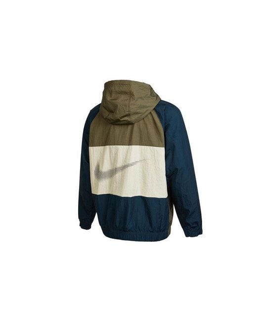 Nike Green Alphabet Logo Printing Colorblock Hooded Jacket Autumn for men