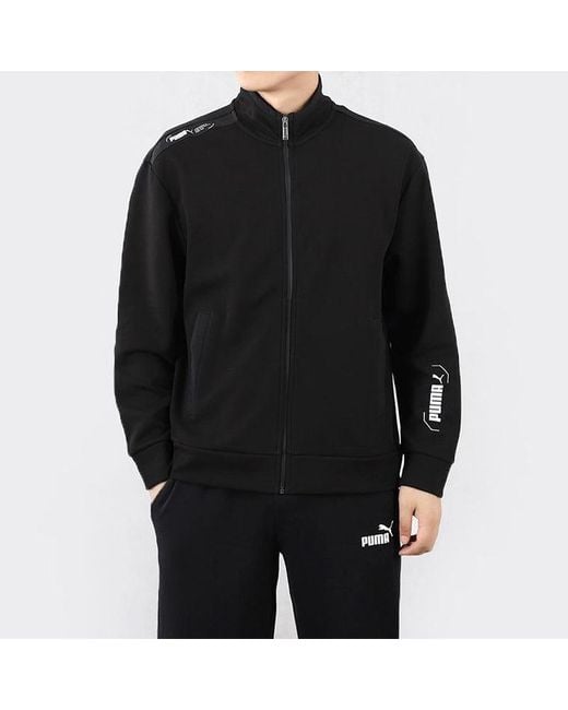PUMA Black Athleisure Casual Sports Stand Collar Knit Jacket for men