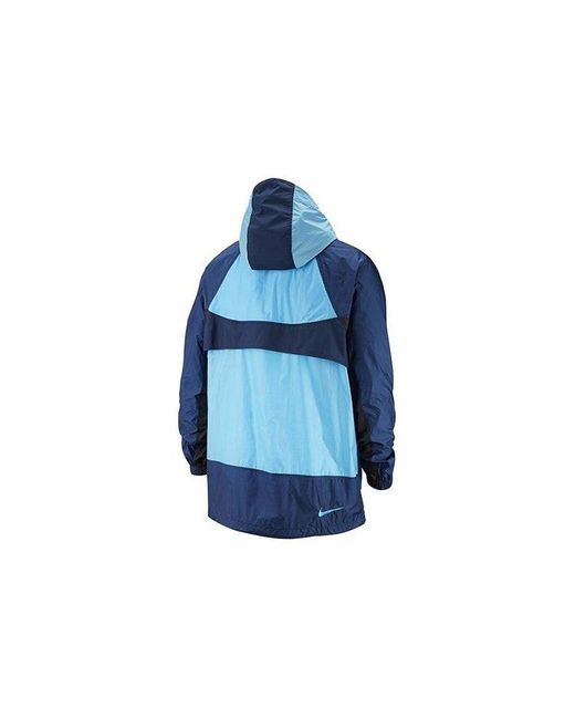Nike Blue Colorblock Half Zipper Woven Hooded Jacket for men