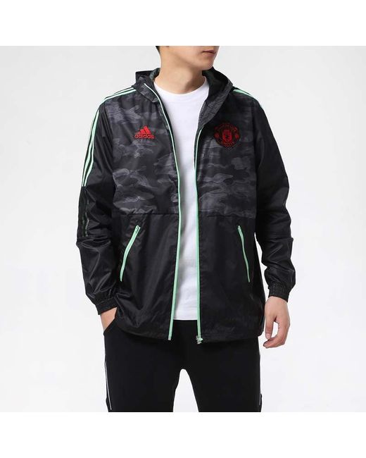 Adidas Blue Manchester United Football Leisure Sports Hooded Jacket for men