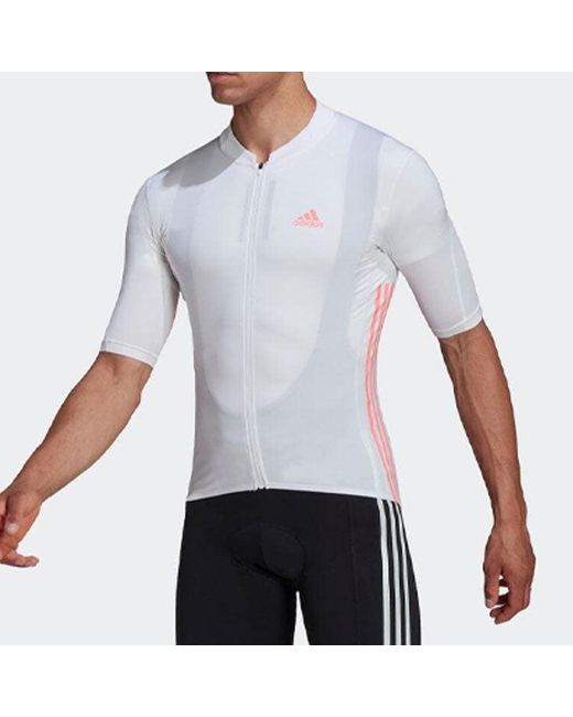 Adidas Blue Logo Printing Stripe Zipper Half Sleeve White T-shirt for men