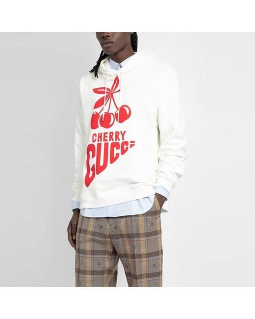 Gucci White Cherry Cotton Sweatshirt 'Ivory' for men