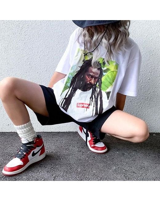 Supreme White Ss19 Buju Banton Tee Reggae Character Printing Short Sleeve for men