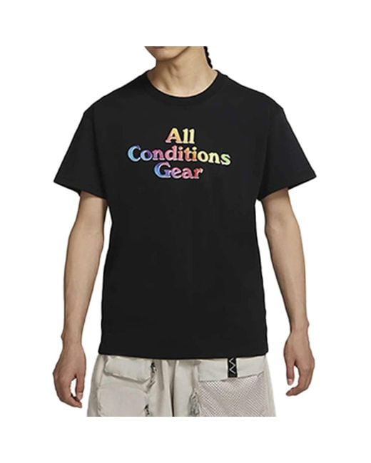 Nike Blue Acg Gradient Multi-Color Alphabet Printing Short Sleeve for men
