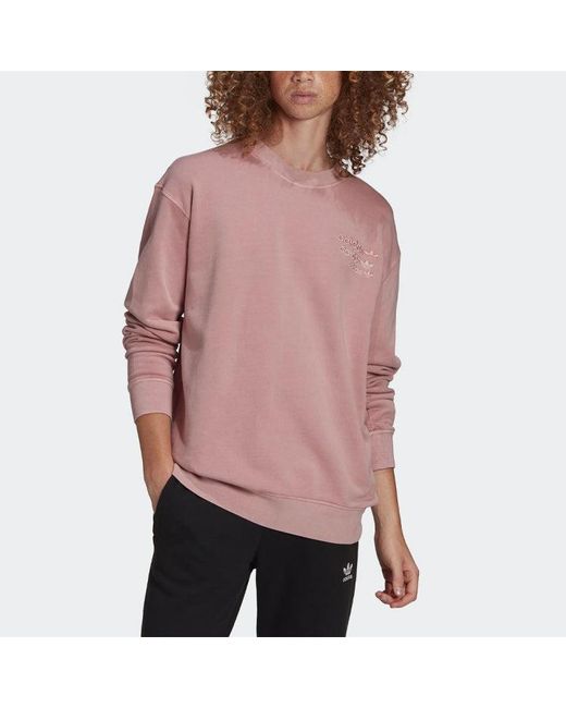 Adidas Pink Originals Logo Pattern Loose Round Neck Long Sleeves for men