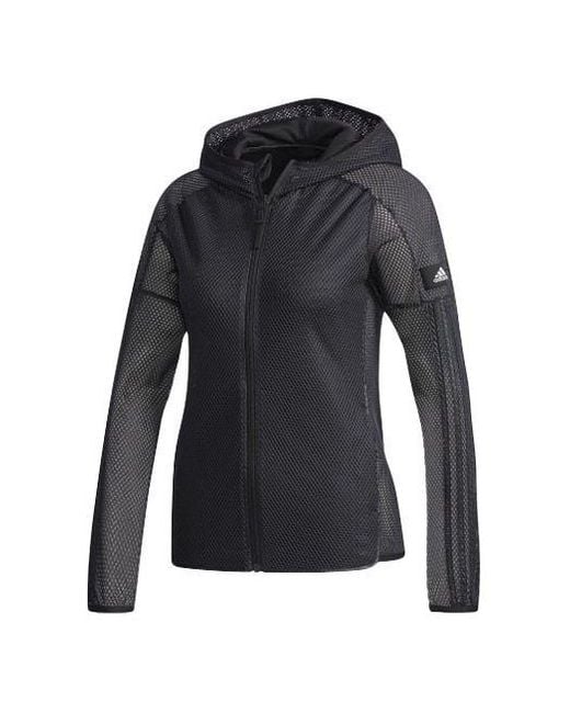 Adidas Black Sports Hollow Out Mesh Hooded Jacket