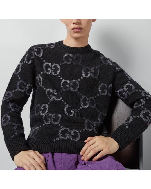 Gucci Black Wool Jumper With gg Intarsia for men