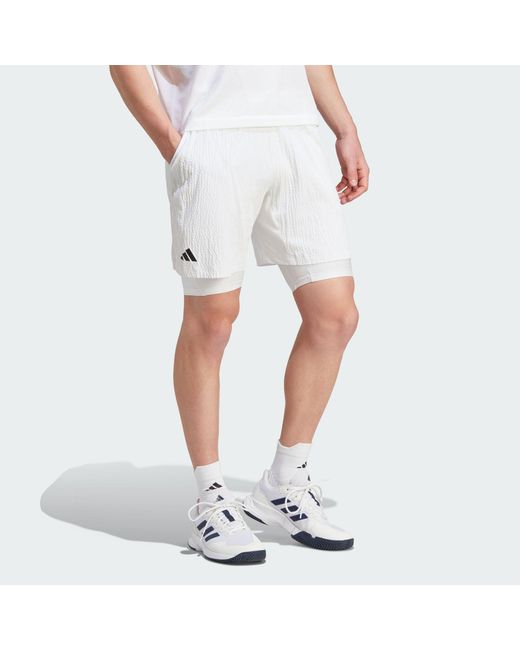 Adidas White Aeroready Pro Two-In-One Seersucker Tennis Shorts for men
