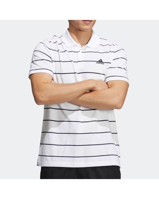Adidas White Stripe Small Label Athleisure Casual Sports Short Sleeve Polo Shirt for men