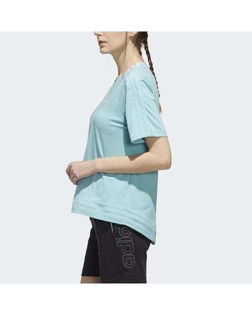 Adidas Blue (Wmns) Neo Logo Printing Training Sports Loose Round Neck Short Sleeve