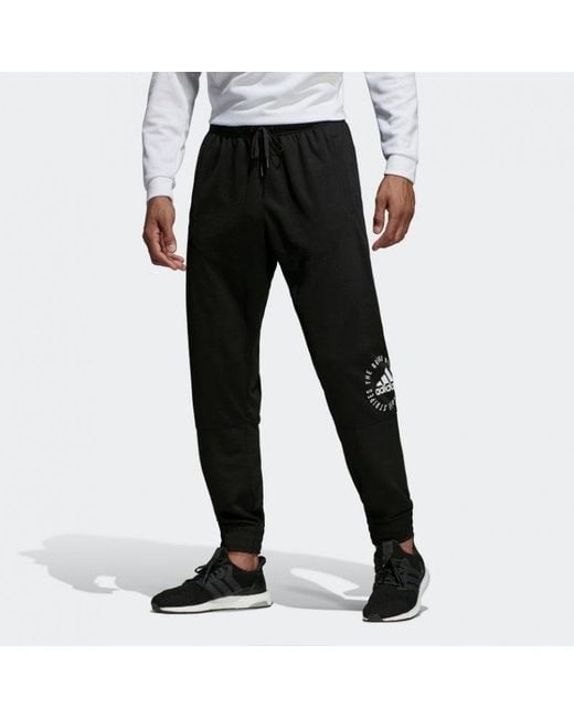 Adidas Black Training Running Printing Logo Knit Sports Long Pants for men