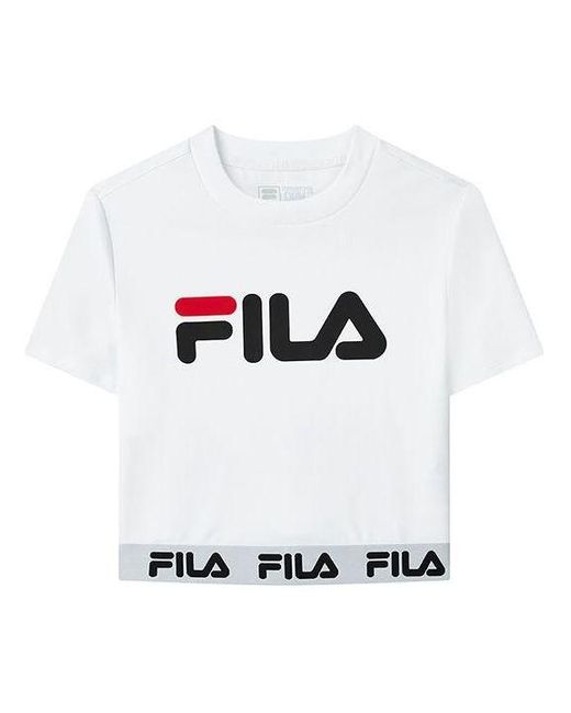 Fila White (Wmns) Logo Print Short Sports Short Sleeve
