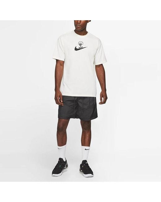 Nike White Basketball Sports Graffiti Printing Short Sleeve Us Edition Creamy for men