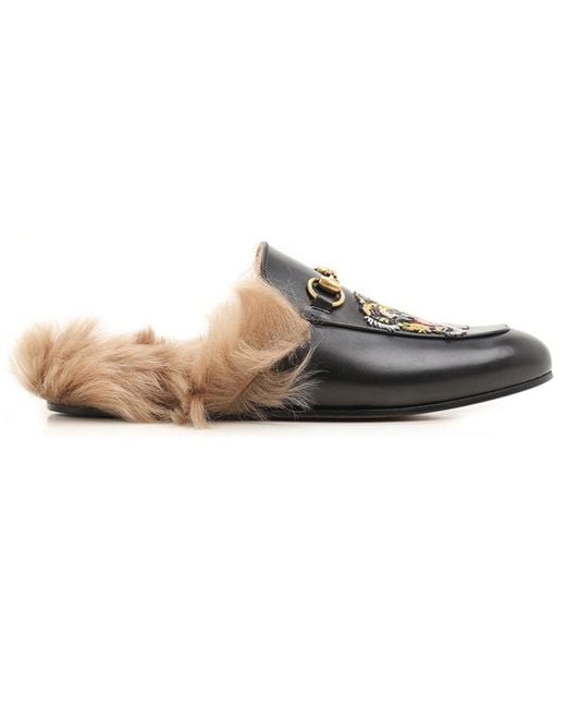 Gucci Brown Princetown With Tiger Appliqueleather for men