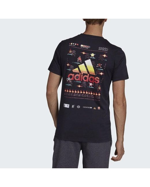 Adidas Blue 8-Bit Platform Back Printing Sports Round Neck Short Sleeve for men