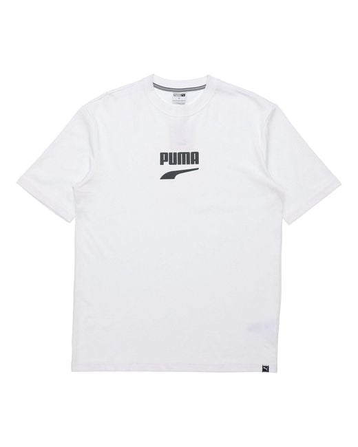 PUMA White Downtown Classical Logo Short Sleeve Tee for men