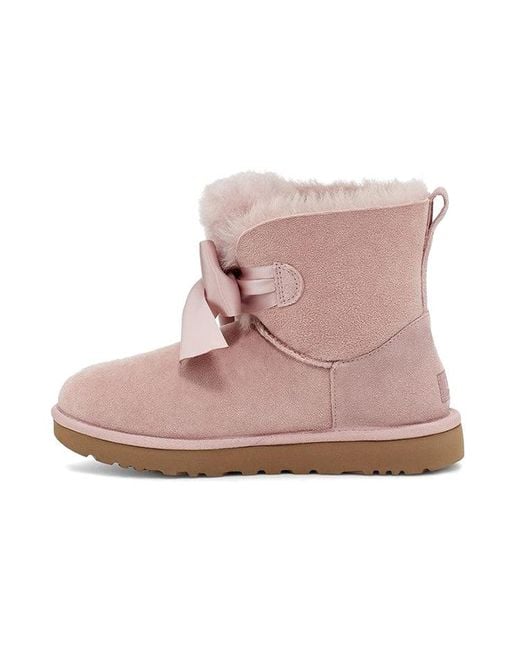 Ugg Pink (Wmns) Gita Bow Mini Cozy Stay Warm Plush Fleece Lined