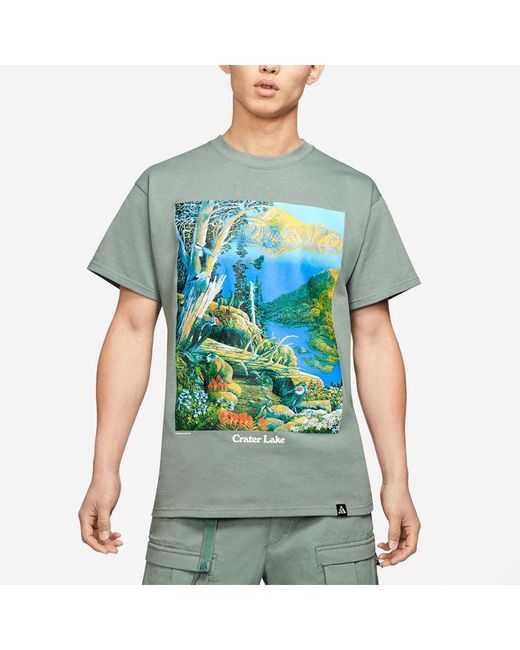 Nike Green Acg Crater Lake Sports Printing Pattern Round Collar for men