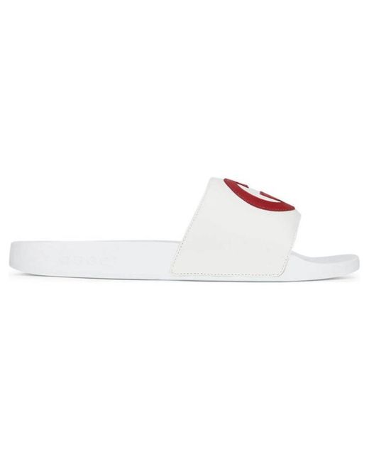 Gucci White Gg Pattern Leather Slipper for men