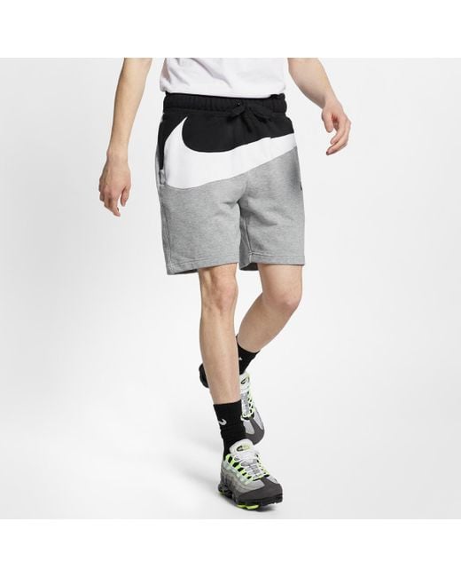 Nike Gray Sak As Nsw Hbr Colorblock Large Logo Splicing Elastic Waistband Sports Shorts for men
