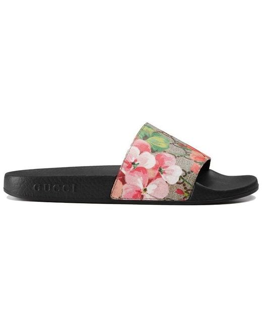 Gucci Black Gg Blooms Supreme Floral Sliders