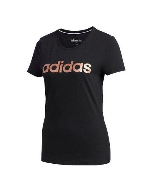 Adidas Black (Wmns) Classic Logo Alphabet Printing Short Sleeve