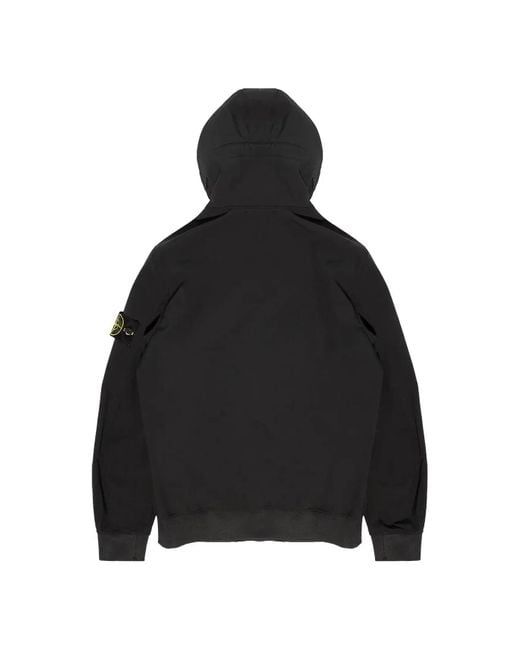 Stone Island Black Soft Shell Hooded Jacket for men