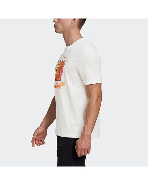Adidas White 3 Cats Graphic Loose Sports Round Neck Cartoon Printing Short Sleeve for men