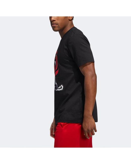 Adidas Black Casual Sports Printing Round Neck Pullover Short Sleeve T-Shirt for men