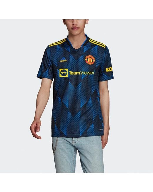 Adidas Blue Manchester United 21/22 Third Jersey 'Glow' for men