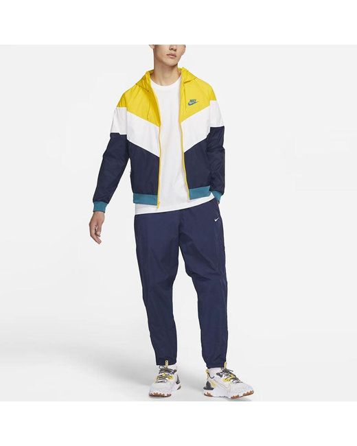 Nike Yellow Sportswear Windrunner Colorblock Casual Hooded Track Jacket for men