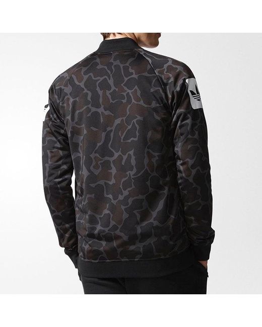 Adidas Black Originals Logo Printing Reversible Camouflage Sports Jacket for men