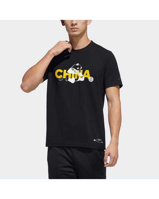 Adidas Black China Tee M 2 Printed Crew Neck Short-Sleeved