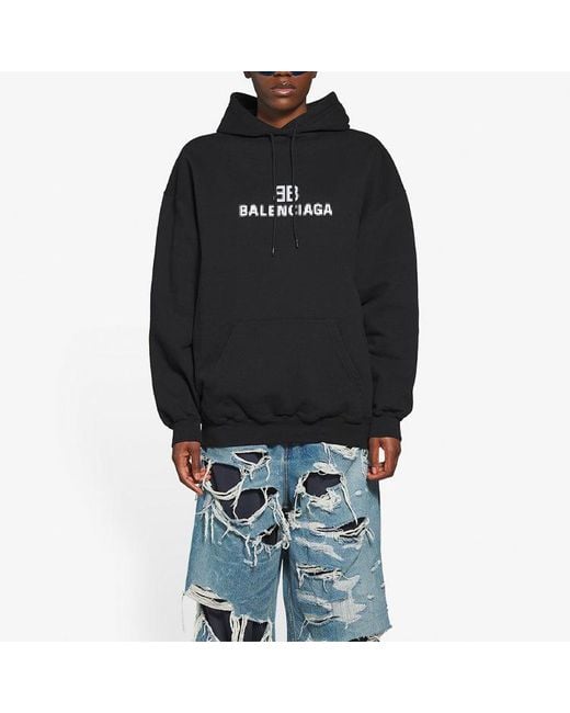 Balenciaga Blue (Wmns) Bb Pixel Fleece Drawstring Hooded Long Sleeves Hoodie