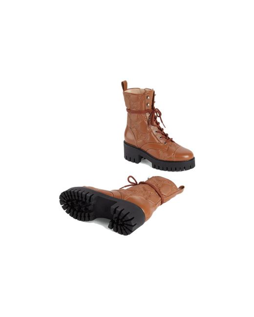 Gucci Brown (Wmns) Quilted Lace-Up Boots
