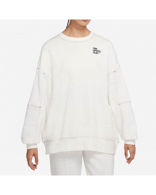 Nike White (Wmns) Ss22 Sportswear Athletic Club Printing Fleece Round-Neck Swea