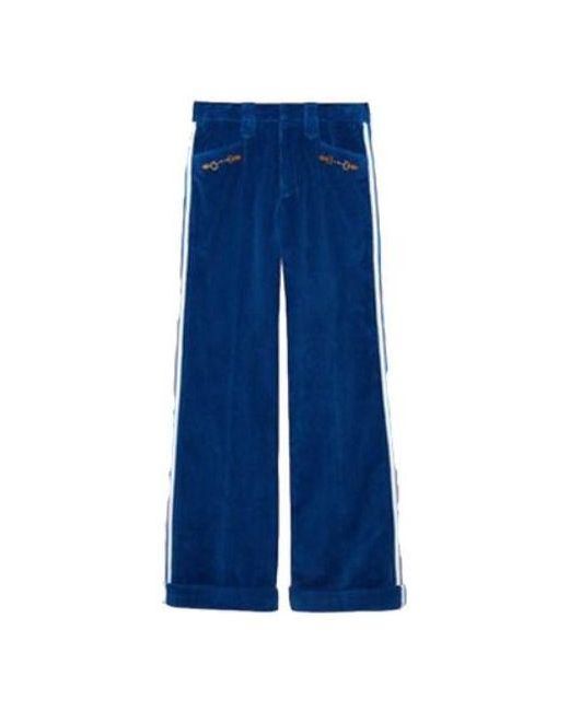 Gucci Blue X Adidas Corduroy Trousers With Horsebit In for men