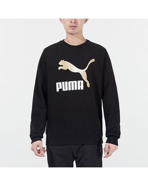 PUMA Black Bronzing Logo Sports Round Neck Pullover for men