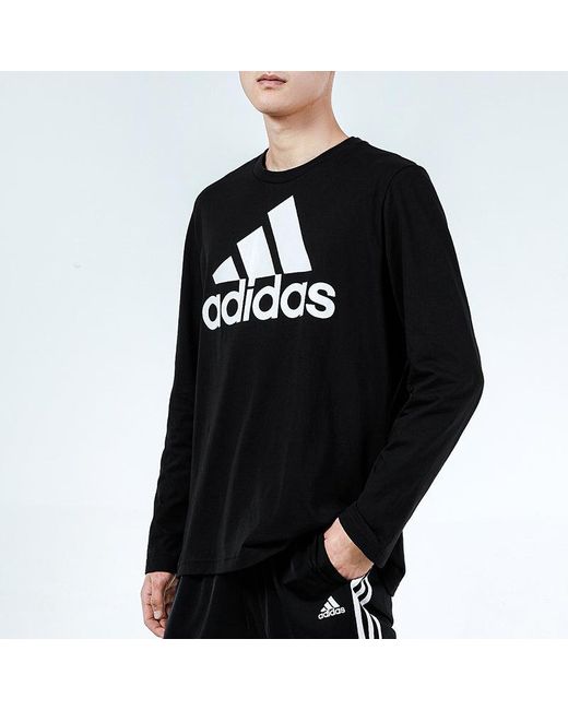 Adidas Blue Large Logo Printing Loose Sports Long Sleeves T-Shirt for men