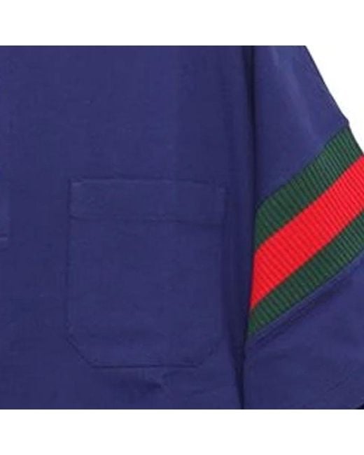 Gucci Blue Cotton Jersey Polo Shirt With Web for men