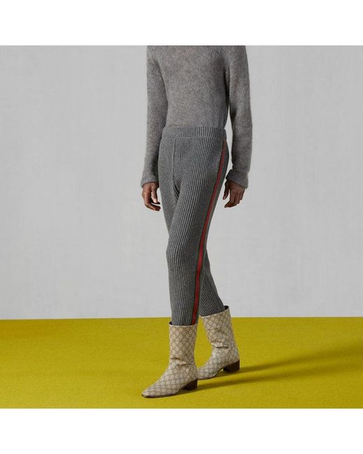 Gucci Gray Wool Cashmere Pants With Web for men