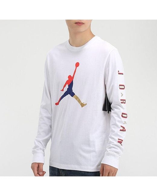 Nike White Alphabet Multi-Color Logo Round Neck Long Sleeves for men