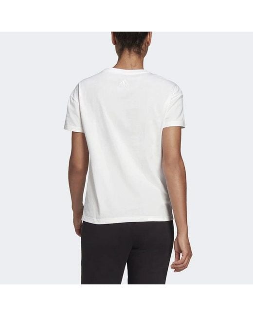 Adidas White (Wmns) Alphabet Printing Round Neck Training Sports Short Sleeve